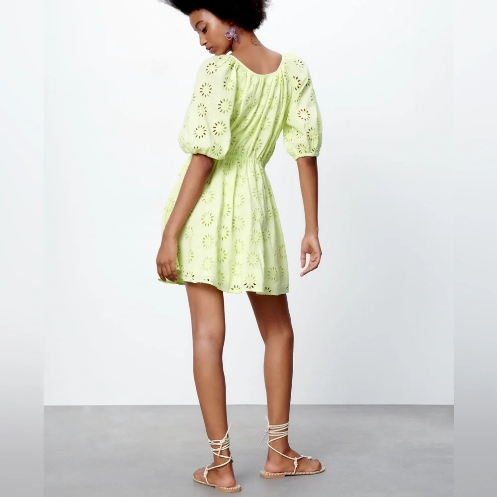 Zara openwork embroidered cotton summer dress - Picture 8 of 11
